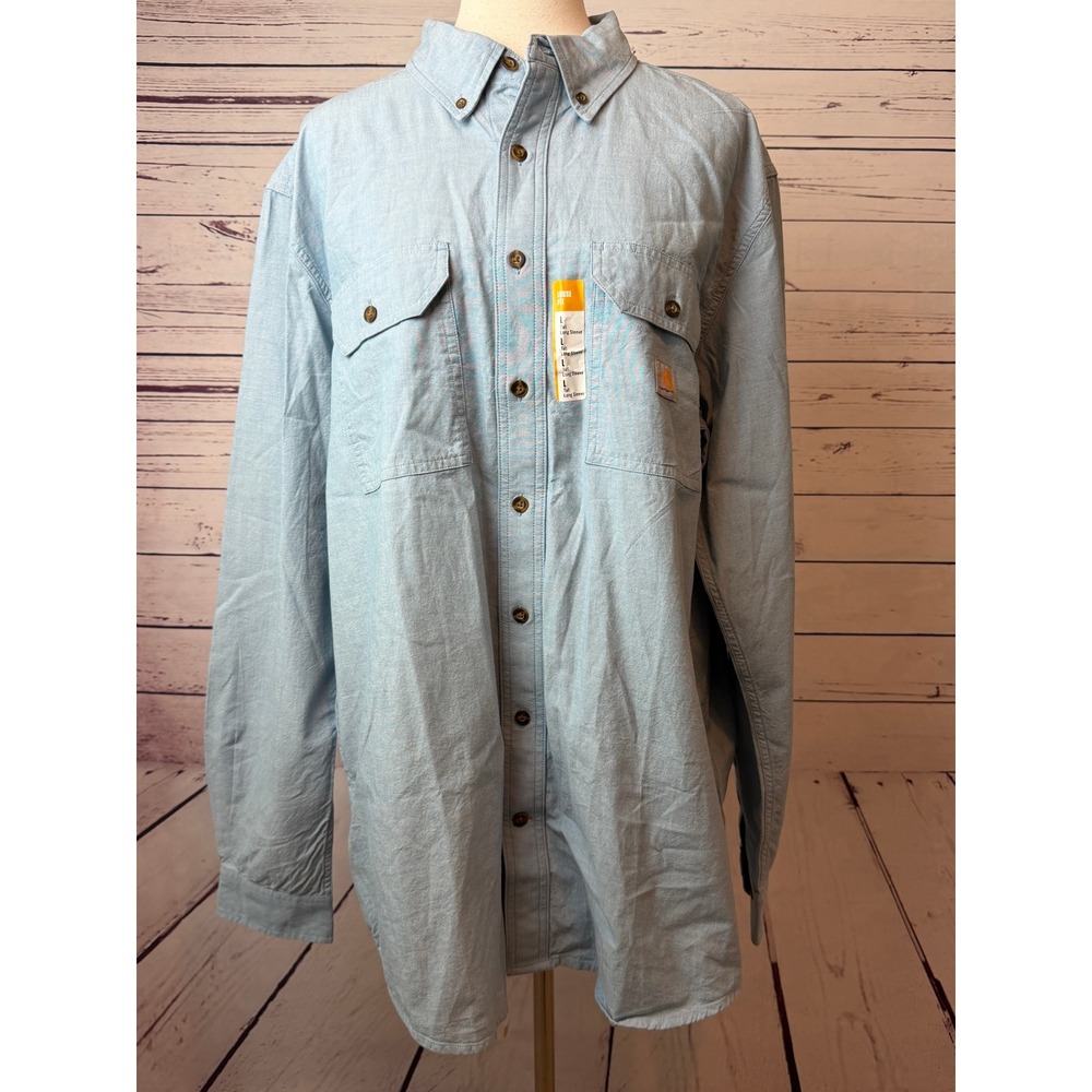 Carhartt Button Down Shirt Large Tall LT Loose 104368 Mens Denim chambray NWT